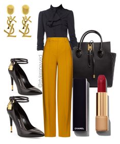 Black Women Work Outfits, Polyvore Outfits Classy, Ssense Fashion, Outfits Stylish, Outfits Classy, Bow Blouse, Stylish Work Outfits