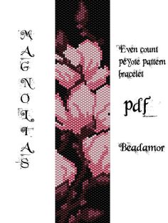 a cross stitch pattern with pink flowers on the bottom and words above it that read,'even count peyoe pattern braceletet '