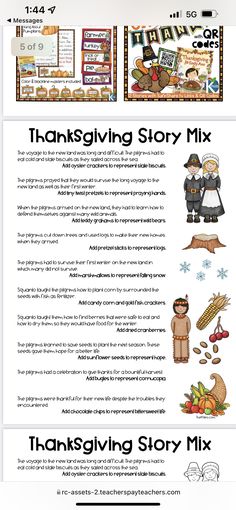 the thanksgiving story mix is shown in this graphic style, with instructions for each section