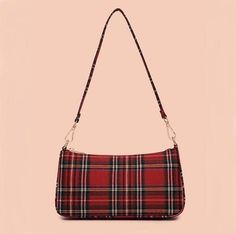 Red Plaid Handbag Coquette And Grunge, Classy Black Outfits, Plaid Handbag, 90s Fashion Grunge Outfits, Platform Shoes Sandals, Aesthetic Bags, 2000s Style, Coquette Style, Aesthetic Coquette