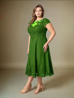 This Plus Size Tea Length Lace Appliques Chiffon Mother Of The Bride Dress is perfect for the mother of the bride who wants to look elegant and sophisticated. Made with delicate lace appliques and flowy chiffon fabric, this dress is designed to flatter plus size figures. The tea length adds a touch of modesty while still showcasing the legs.    Attention!     The neckline is see-through and unlined. (Refer to the picture below) Mother Of The Bride Dress With Illusion Neckline, Lace Mother Of The Bride Dress With Lace Patchwork, Lace Mother Of The Bride Dress With Lace Trim, Elegant Mother Of The Bride Dress With Lace Patchwork, Mother Of The Bride Dress With Lace Trim, Elegant Green Lace Dress With Lace Bodice, Navy Cap, Mother Of The Bride Dress, Tea Length