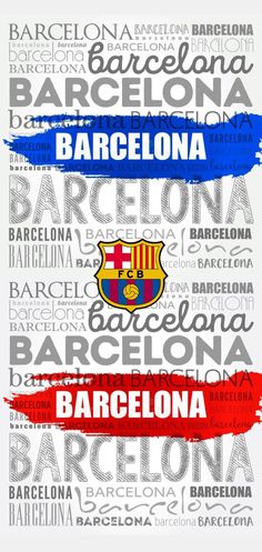 the word barcelona written in different languages on a white background with red, blue and yellow colors