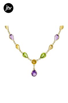 8.60ctw Multi-Gem 14k Yellow Gold 17" Necklace. Measures Approximately 0.24"W. Spring Ring Clasp Closure With 1" Extender. Formal Multi-stone Drop Jewelry, Elegant Multi-stone Drop Necklaces, Yellow Gold Briolette Gemstone Drop Necklace, Hallmarked Pear-shaped Yellow Gold Necklace, Yellow Gold Pear-shaped Hallmarked Necklace, Formal Yellow Gold Drop Necklace With Gemstone, Teardrop Multi-stone Yellow Gold Jewelry, Teardrop Yellow Gold Multi-stone Jewelry, Fine Jewelry Yellow Gold Drop Necklace With Gemstone