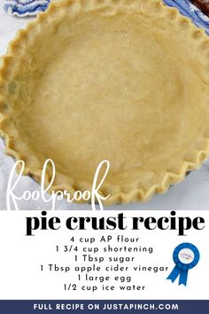 a pie crust recipe with instructions on how to make it in the oven or at home