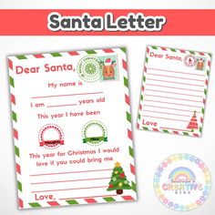 the santa letter is shown next to a christmas card