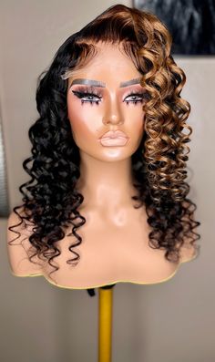 5x5 lace closure wig 20 inches long Honey brown highlight in front  HD lace Water wave texture with wand curls Excellent quality Virgin human hair, no tangling minimum shedding This hair can be dyed, straighten, curled, and cut as desired Comes with bleached knots and pre plucked  Will fit most medium and large head size Comes with wig combs and adjustable elastic strap Can be worn glueless 5x5 Lace Closure Wig, Wigs Styles, Lace Wigs Styles, Water Wave Wig, Wave Texture, Wave Wig, Brown Highlights, Textured Waves, Honey Brown