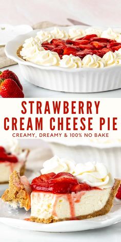 strawberry cream cheese pie on a white plate