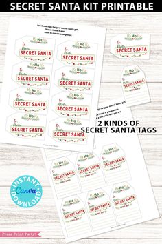 secret santa printable tags with the text secret santa on them