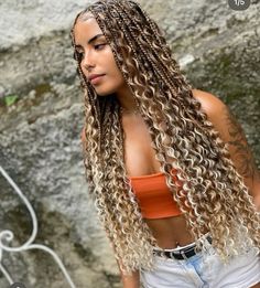 Blond Braids With Curls, Blond Twist Braids, Ombre Blonde Braids, Coileray Braids, Blonde Ombre Braids, Ombre Knotless Box Braids, Ombré Blonde