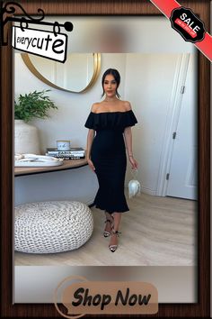 Off Shoulder Ruffle Hem Bodycon Elegant Dress Date Night Bodycon Dress With Ruffle Hem, Bodycon Ruffled Midi Dress For Date Night, Bodycon Midi Dress With Ruffles For Date Night, Ruffle Hem Bodycon Dress For Date Night, Bodycon Ruffled Midi Dress For Night Out, Bodycon Midi Dress With Ruffles For Night Out, Elegant Dress, 1 Million, Ruffle Hem