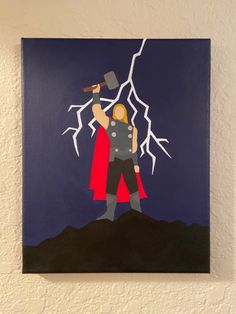 Thor Painting Easy, Thor Painting, Gotham City Skyline, Christmas Canvas Art, Marvel Drawings, Easy Canvas Art, Christmas Canvas, Big Hero, Mini Canvas