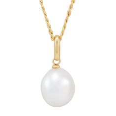 This pretty cultured freshwater pearl drop pendant is a perfect classic accessory to add to your fine jewelry collection. One off-round pearl shimmers on a glistening 10K yellow gold hollow curb chain for a polished, timeless look. | Cultured Freshwater Pearl Drop Pendant Necklace | 10K Yellow Gold | Size 18" | Helzberg Diamonds Classic Pear-shaped Pearl Necklace With Charm, Classic Pearl Teardrop Pendant Jewelry, Classic Drop Pearl Pendant Necklace, Classic Pearl Necklace With Teardrop Pendant And Pearl Charm, Classic Oval Pearl Charm Jewelry, Classic Pear-shaped Pearl Chain Jewelry, Classic Pearl Necklace With Teardrop Pendant, Classic Pearl White Teardrop Pendant Jewelry, Classic Pearl White Teardrop Pendant Necklace