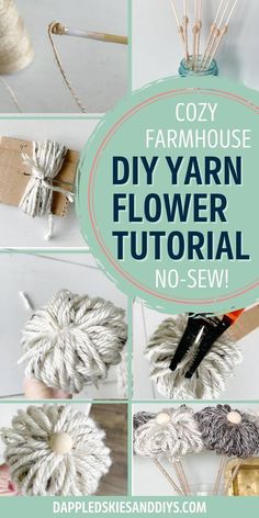 the instructions for how to make an easy yarn flower no - sew project that is perfect