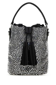 Embellished Satin Bucket Bag from Miu Miu Miu Miu Embellished, Mui Mui, Miu Miu Handbags, Black And Black, Bucket Handbags, Drawstring Bucket Bag, Bucket Bags, Woman Bags Handbags, How To Make Handbags