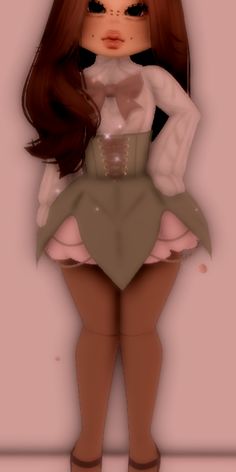 an animated image of a woman with long brown hair and tights, wearing a corset