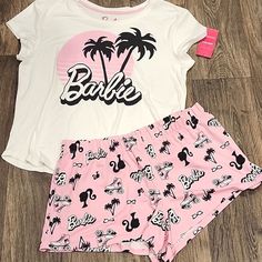 New See More Sizes & More Barbie In My Closet Pink Graphic Sleepwear For Loungewear, Pink Graphic Print Sleepwear For Pajama Party, Barbie Pyjamas, Pink Graphic Print Sleepwear For Loungewear, Casual Pink Sleepwear With Graphic Print, Babrie Pajamas, Malibu Logo, Black Barbie Shirt, Barbie Pajamas