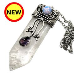 Brand New! Large Crystal Quartz Gemstone Pendant Necklace With Amethyst And Opalite Accents. The Pendant Measures Approx 20mm Wide And 56mm Long. Comes On An 18" Chain. White Mystical Pendant Jewelry, Mystical White Pendant Jewelry, White Mystical Gemstone Necklace, White Amethyst Jewelry Gift, Mystical White Jewelry With Birthstone, Gift White Amethyst Jewelry, Mystical White Birthstone Jewelry, Mystical Silver Necklace With Mineral Crystal, Mystical Silver Mineral Crystal Necklace