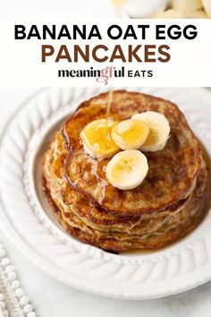 banana oat egg pancakes on a white plate