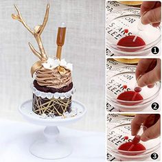 how to decorate a cake with gold and red icing on it, step - by - step instructions