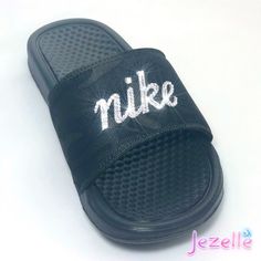 Blinged Out Nike Slides Nike Slide Sandals, Swarovski Nike, Bling Sandals, Nike Slides, Custom Nike, Athletic Gear, Slides Women, Slingbacks, Sport Sandals