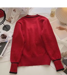 Style: commuting Size: one size Color: black, white, red Cardigan Long Sleeve, Cardigan Long, Vintage Sweater, Black White Red, Vintage Sweaters, Long Sleeve Cardigan, Long Cardigan, Long Sleeve Top, Sweater Cardigan