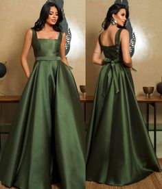 Olive Green Satin Floor Length Gown, A-line Spaghetti Straps Bow Back Dress. Wedding Dresses Olive Green, Olive Green Wedding Guest Dress, Olive Green Dress Formal, Green Satin Dress Outfit, Satin Gown Bridesmaid, Green Satin Formal Dress, Modest Satin Dress, Olive Green Dress Outfit, Olive Green Gown