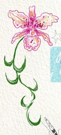 a drawing of a pink flower on top of a piece of paper