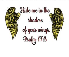 an image of two angel wings with the words hide me in the shadow of your wings