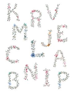 the letters are made up of flowers and leaves