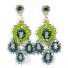 Unique Hand Beaded Crystal And Glass Post Style Earrings. Stylized Peacock Feather Based On A Miguel Ases Design. Length 3 1/4" Width 1 1/8" Elegant Blue Peacock Design Earrings, Elegant Blue Beaded Earrings, Stylized Peacock, Baublebar Earrings, Peacock Earrings, Arrow Earrings, Cameo Earrings, Silver Flower Earrings, Western Earrings