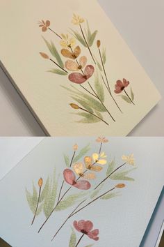 two cards with watercolor flowers on them