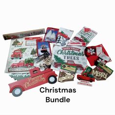 a pile of christmas cards and stickers on top of each other with the words christmas bundle