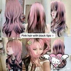 Pink Hair With Black Tips, Pink Hair With Black, Hair With Black Tips, Black Tips, Hair Inspiration Short, Pretty Hair Color, Hair Stylies