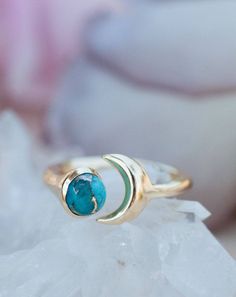 S A L E * Last Chance * Copper Turquoise Half Moon Ring * Gold * Adjustable * Wrap * Boho * Jewelry *Blue* BJR065 Half Moon Ring, Moon Ring, Copper Turquoise, Plated Jewelry, Metal Bands, Half Moon, Gold Plated Jewelry, Jewelry Plate, Base Metal