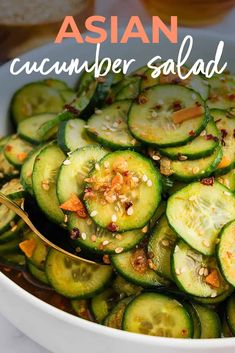 This Asian cucumber salad is a simple side dish that packs big, bold flavor! Made with sliced cucumber, garlic, and a savory, tangy, sweet, and spicy Asian inspired dressing!