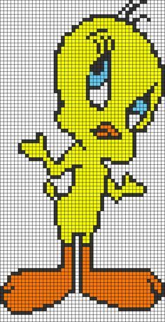 an image of a cartoon character made out of pixellated pixels, with blue eyes and yellow