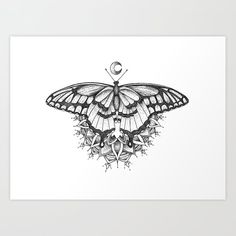 a black and white drawing of a butterfly