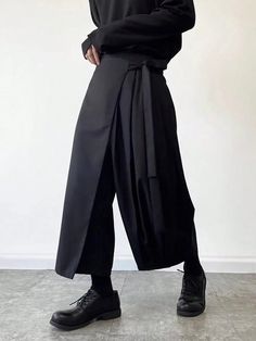 Hearujoy Plus Size Men's Elastic Waist Wide Leg Cargo Pants, Casual Loose Multi-pocket Long Pants Street Hipster Black Wide-leg Harem Pants For Winter, Full Length Techwear Bottoms For Work, Techwear Full-length Bottoms For Work, Black Techwear Ankle-length Pants, Black Techwear Ankle-length Bottoms, Black Ankle-length Techwear Bottoms, Black Wide Leg Pants With Side Pockets For Fall, Black Wide-leg Harem Pants With Side Pockets, Winter Techwear Wide Leg Bottoms