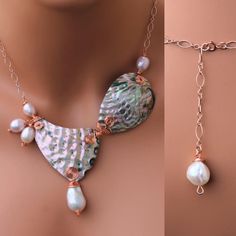 Africa Colors, Abalone Shell Necklace, Beach Wedding Jewelry, Top Pearl, June Birthday, Jewelry Beach, Bold Jewelry, Shell Necklace, Copper Necklace