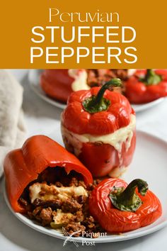 stuffed peppers on a plate with the title