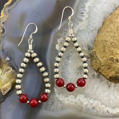 Navajo Pearl and Bamboo Coral Bead Graduated 4-6 mm Sterling Silver Hoop Dangle Earrings For Women. Measure 1" X 1 3/4" (Drop 2 1/8") and weighs 5.1 grams.  ** Bamboo coral is a mostly deep-sea coral of the Cnidaria variety.  The coral gardens that thrive on deep underwater mountains are the old-growth forests of the ocean and may be hundreds, if not thousands, of years old. ** (SWER39OD48) ** Check out for some more Vintage Native American Jewelry in my shop here: https://www.etsy.com/shop/mountainofjewels?ref=seller-platform-mcnav Our jewelry has been previously worn, enjoyed and loved by others. Items may contain minor scratches and toning as well as some signs of wear and small imperfections. However we make sure they are wearable and in great condition.  We may not remove all patina a Deep Underwater, Cnidaria, Hoop Dangle Earrings, Vintage Native American Jewelry, Beaded Earrings Tutorials, Bamboo Coral, Beads Pictures, Basic Jewelry, Coral Beads