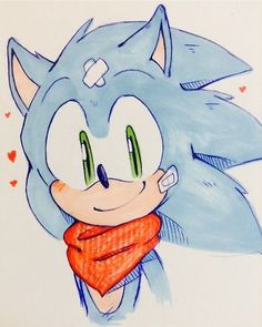 a drawing of sonic the hedgehog with a bandanna around it's neck