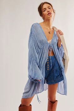 Juliet Kimono | Free People Chic Spring Layering Cover-up, Bohemian Billowy Tops For Summer, Flowy Open Front Top For Spring, Long Sleeve Summer Layering Cover-up, Summer Tops With Gathered Sleeves And Flowy Fit, Summer Flowy Top With Gathered Sleeves, Summer Tops With Gathered Sleeves, Flowy Fit, Breezy Long Sleeve Spring Cover-up, Spring Breezy Cover-up With Long Sleeves