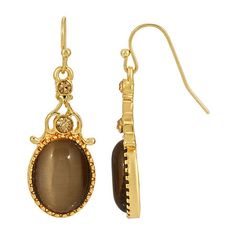 Bead Type: GlassEarring Back: French WireShape: OvalStone: CrystalMetal Color: Gold ToneEarring Length: 1 1/2 InchEarring Width: 1/2 InchMetal: AlloyCare: Polishing ClothCountry of Origin: Imported Elegant Oval Brown Jewelry, Elegant Oval Brown Earrings, Elegant Brown Oval Jewelry, Topaz Crystal, 1928 Jewelry, Cats Eye Stone, Vintage Inspired Jewelry, Cameo Jewelry, Creating Jewelry