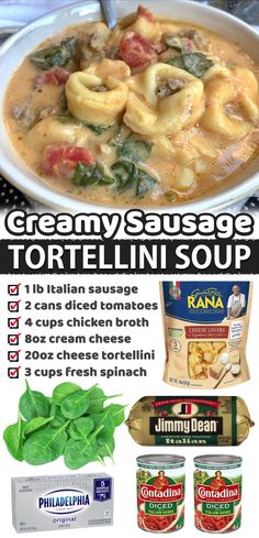 creamy sausage tortellini soup with spinach and cheese