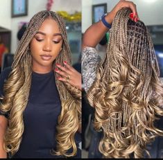 French Curl Knotless Braids, Blonde French Curl Braids, French Curl Braids Hairstyles, Layered French Curl Braids, French Curls Braids, Peinados Hair Styles, Short Box Braids Hairstyles