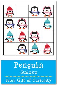 the penguin sudoku game is shown with penguins in hats and scarfs on it