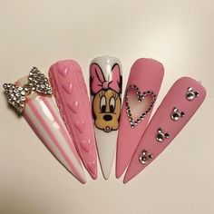 Minnie Nails Designs, Nail Art Designs Disney, Minnie Mouse Nail Art, Ongles Bling Bling, Disneyland Nails