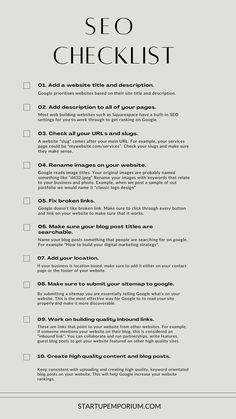 An beige SEO checklist numbered one to ten Brand Launch Checklist, Smma Agency Website, Website Homepage Design Layout, Seo Ideas, Systemisches Coaching, New Website Launch, Website Checklist, Seo Checklist, Seo Website Design