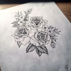 a pencil drawing of some roses on paper